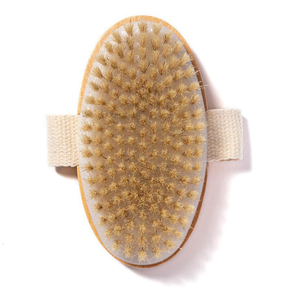 12.6” Long Handle Dry Bath Body Brush Back Scrubber, Bamboo Handle Shower Brush with Soft Horsehair Mane Natural Bristles, Great for Detox, Exfoliating, Cellulite, Blood Circulation, etc.