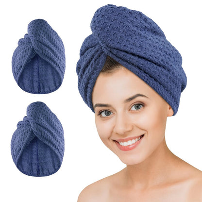 Microfiber Hair Drying Towel: 2 Pcs Waffle Long Hair Turban Wraps (Green)