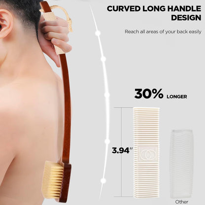 ICANdOIT Stiff Sisal Back Scrubber Shower Brush Set with Face Exfoliator