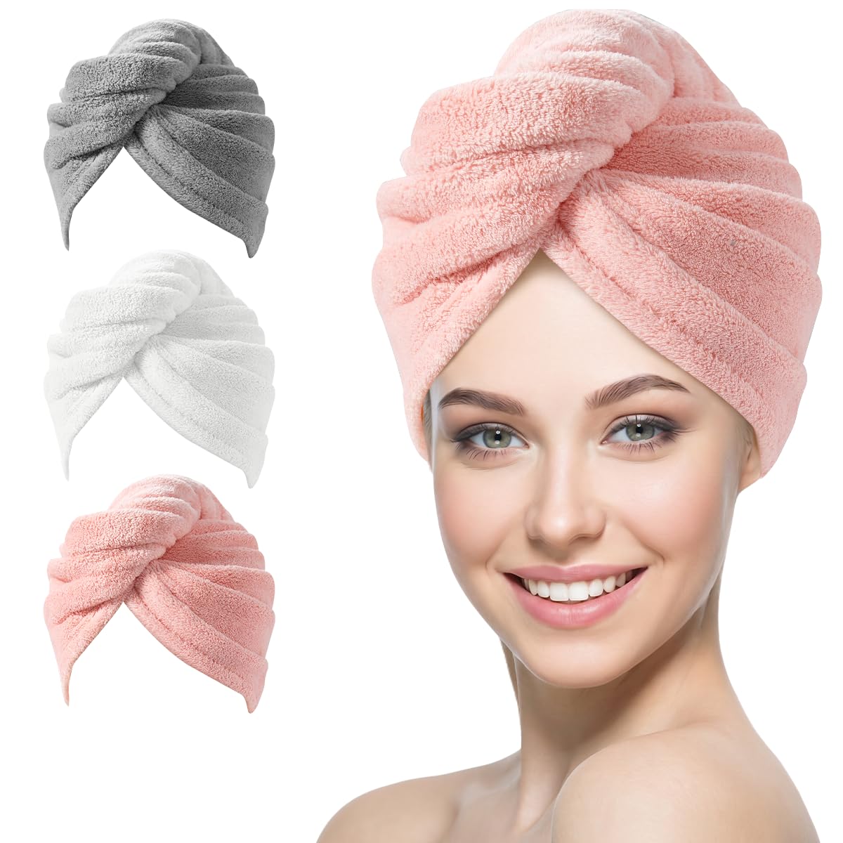 YFONG 3 Pack Microfiber Hair Towels Wrap for Women, Super Absorbent Drying