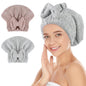 SUNLAND Large Microfiber Hair Drying Caps with Bow Knot 2 Pack Grey