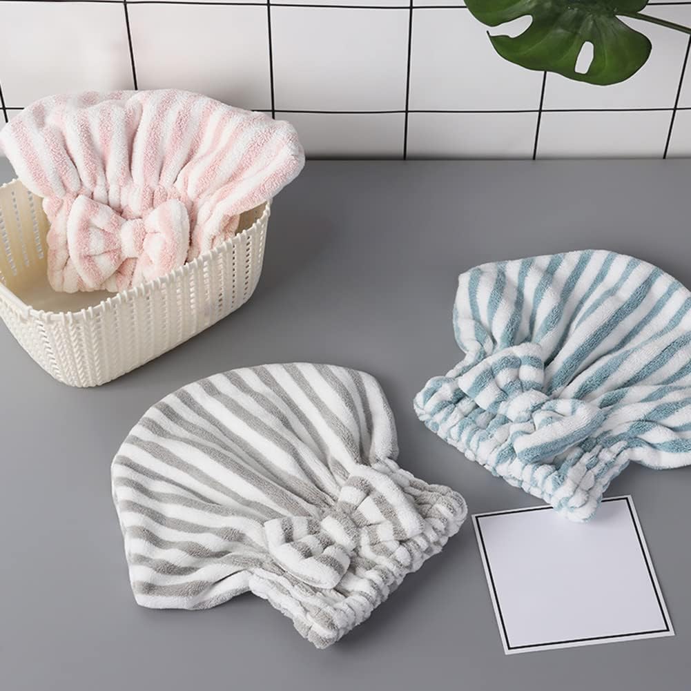 Microfiber Hair Towel Cap,Soft Absorbent Quick Drying Cap for Curly Thick Hair, Wrap Cap with Hair Brush for Women Girls (Pink&Gray White, 2)