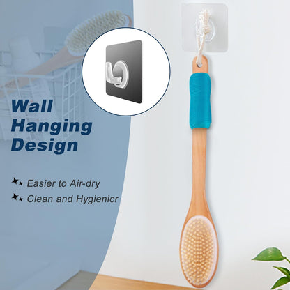 Long Handle Ergonomically Back Scrubber/Brush for Shower, Double Sided Exfoliating Body Scrubber for Women and Men (Blue)