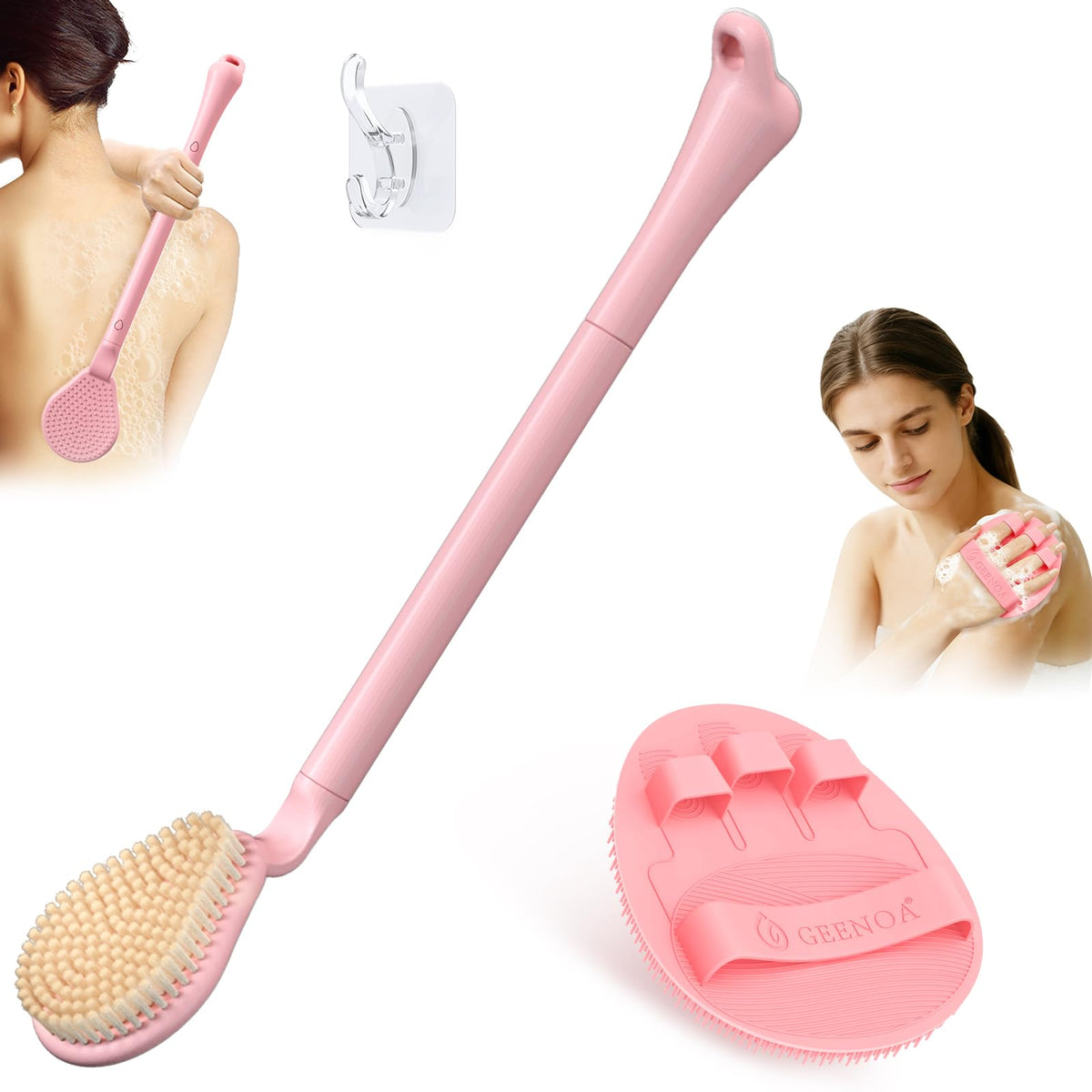 New Foot Brush with Adjustable Long Handle, 3-in-1 Foot Scrubber for Wet or Dry Brushing, 10.2’’- 27.5’’ Foot Scrub Brush for Senior, Pregnant, Disabled, or Injured, Gift-Box Packed(White)