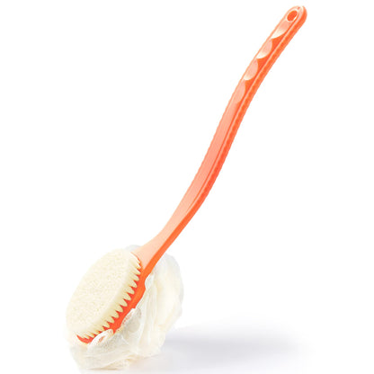 Shower Body Brush Bristles & Mesh Loofah Sponge,Curved Handle Back Scrubber