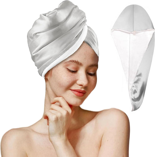 Satin Microfiber Hair Towel,Double Layer Fast Drying Hair Wrap