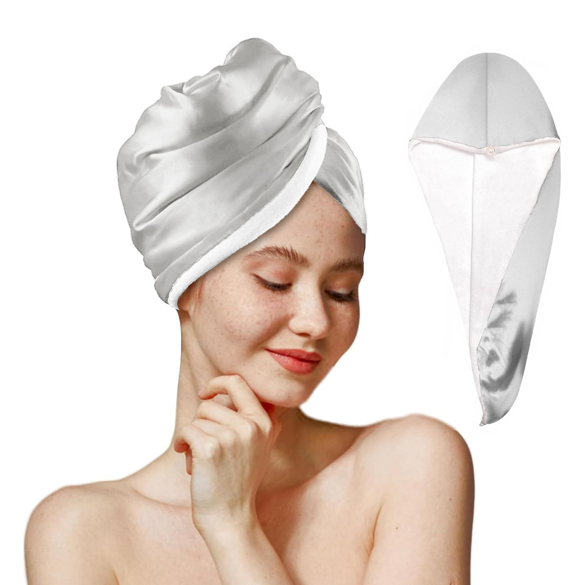 Satin Microfiber Hair Towel,Double Layer Fast Drying Hair Wrap