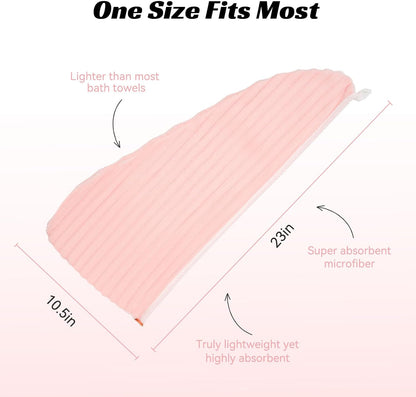 Microfiber Hair Towel Wrap for Women, Soft Lightweight Quick Dry Turban, Drying Hair Towels for Women, Hair Drying Towel with Button for Curly & Long Hair - Pink (Note: This model is ultra-slim.)