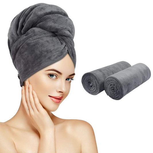 SUNLAND Microfiber Hair Towel 40 X 20 inches 2Pack Grey
