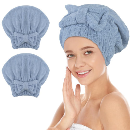 SUNLAND Large Microfiber Hair Drying Caps with Bow Knot 2 Pack Grey