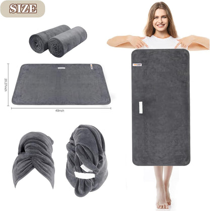 SUNLAND Microfiber Hair Towel 40 X 20 inches 2Pack Grey