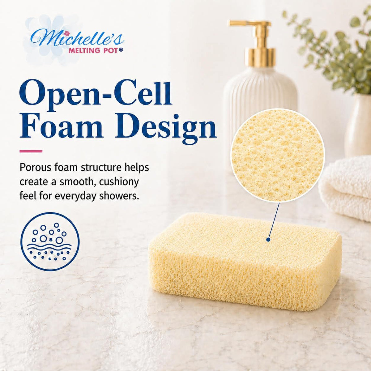 Michelle's Melting Pot Foam Bath Sponge Shower Sponge 3 Count (Smooth Yellow)