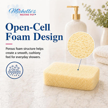 Michelle's Melting Pot Foam Bath Sponge Shower Sponge 3 Count (Smooth Yellow)