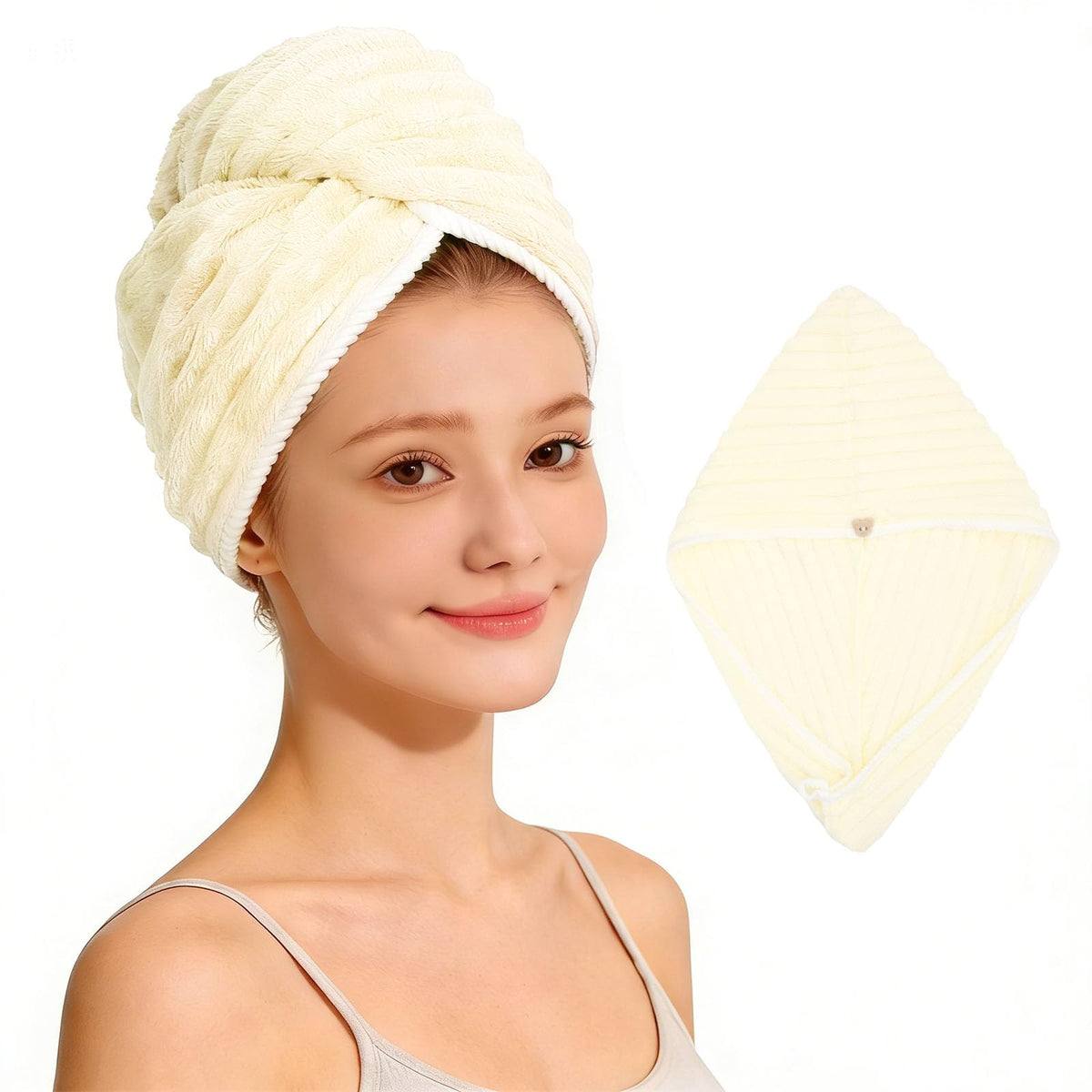 Microfiber Hair Towel Wrap for Women, Soft Lightweight Quick Dry Turban, Drying Hair Towels for Women, Hair Drying Towel with Button for Curly & Long Hair - Pink (Note: This model is ultra-slim.)