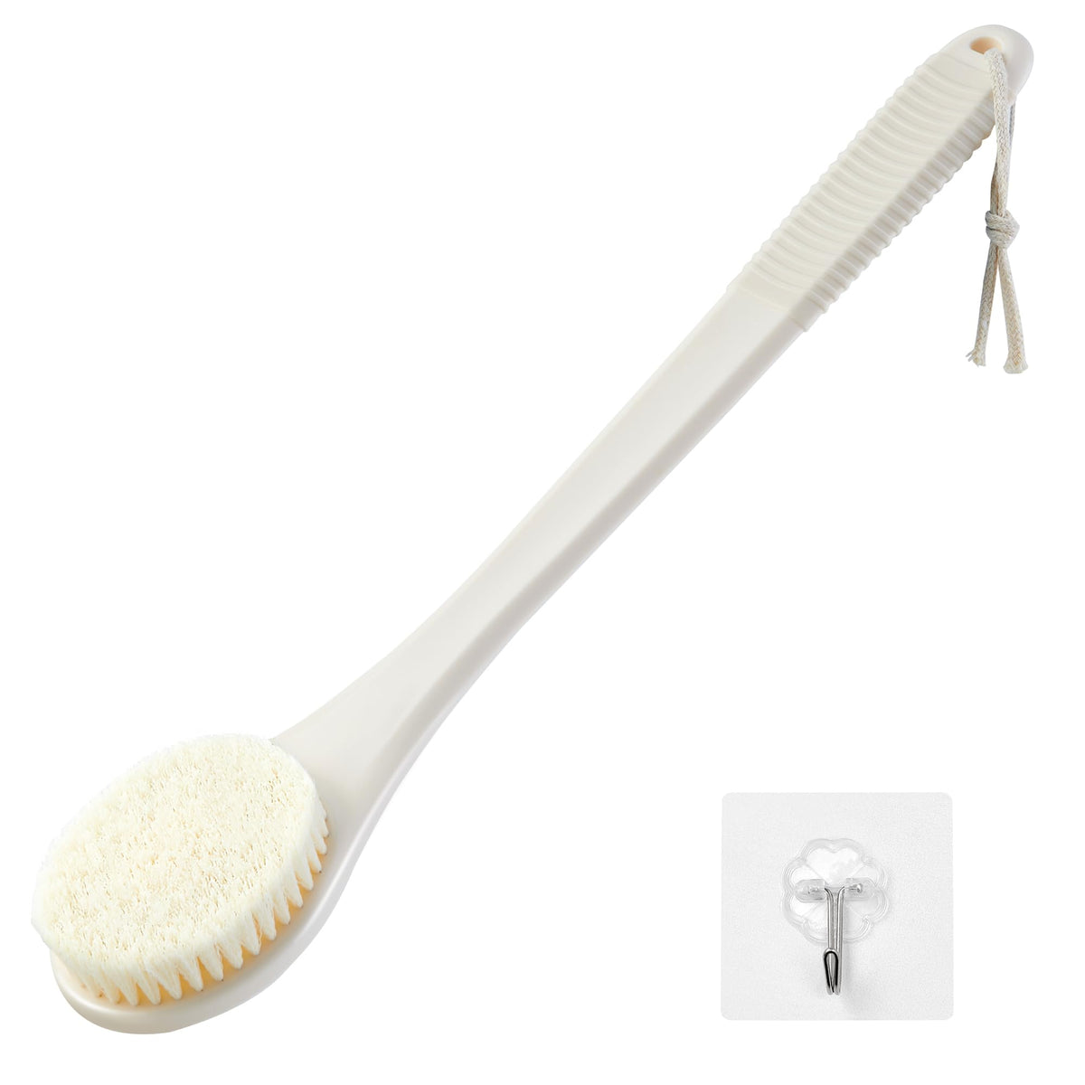 Back Scrubber for Shower, Shower Body Brush for Cleaning with Long Handle for Showering, 17 Inch Back Washer Exfoliator for Shower Men Women with Non-Slip Handle, Adhesive Hook (Navy Blue)