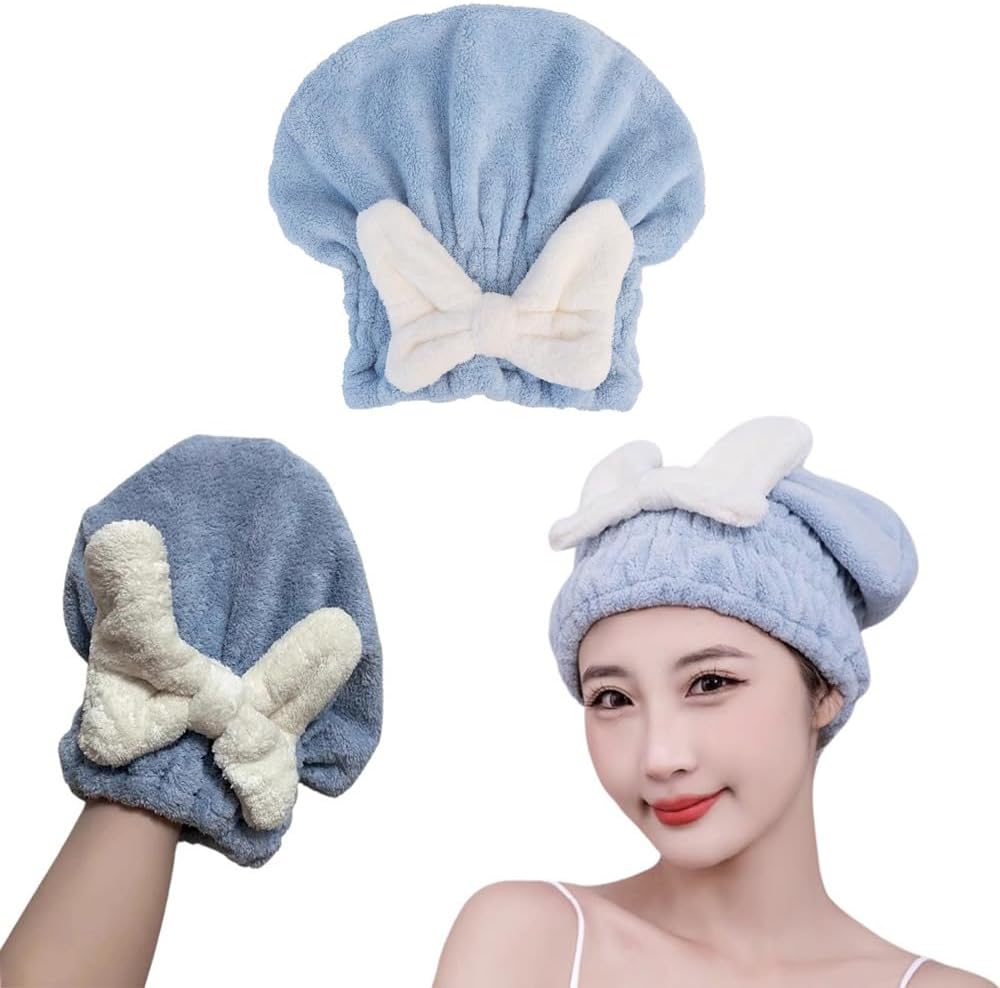 2 Pack Hair Drying Caps Microfiber Hair Towel Wrap Super Absorbent Quick Dry Turban Wet Head Hair Drying Wraps for Bathing Bath Girls Women Swim Beauty Post Shower Instead of Blow Dryers