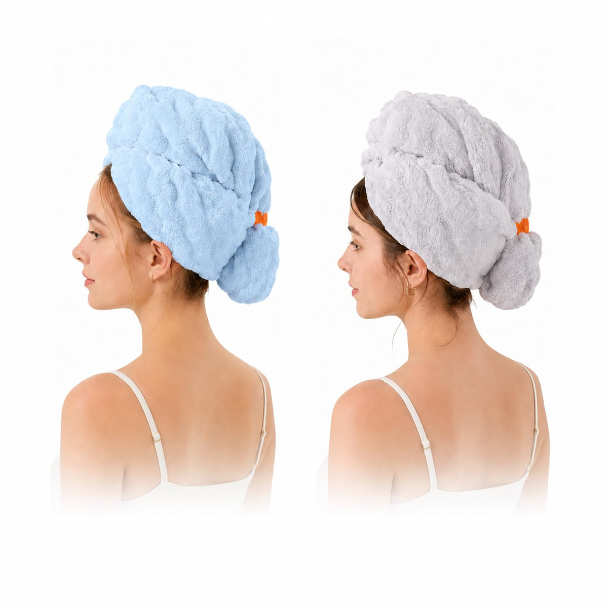Microfiber Hair Drying Towel 2Pack, Large Size for Women, with Elastic Band
