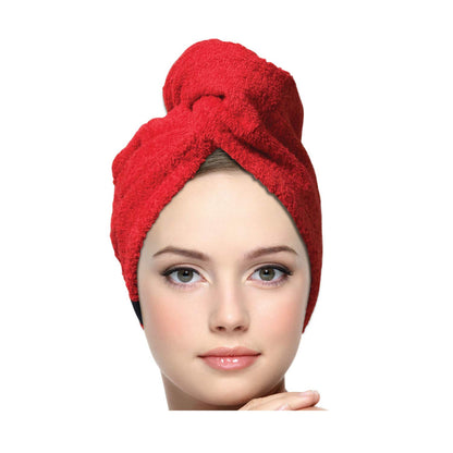 KEEPOZ Hair Towel Wrap Quick Dry 100% Cotton Super Absorbent Turban Head Wrap for Women with Button, Non Microfiber Anti Frizz Hair Products, Hair Cap for Curly, Long & Thick Hair (Red, 1 Pc)