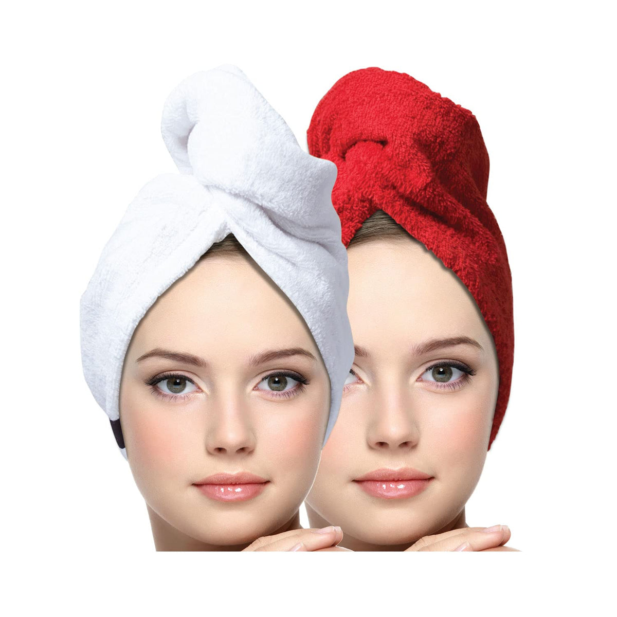 KEEPOZ Hair Towel Wrap Quick Dry 100% Cotton Super Absorbent Turban Head Wrap for Women with Button, Non Microfiber Anti Frizz Hair Products, Hair Cap for Curly, Long & Thick Hair (Red, 1 Pc)