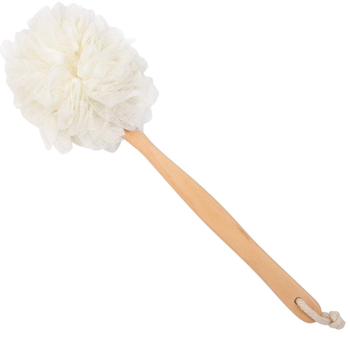 Loofah Back Scrubber for Shower, Wooden Long Handle Bath Sponge Lufa Shower Brush, Soft Nylon Mesh Back Cleaner Washer, Women & Men Exfoliating Luffa Pouf on a Stick for Body (Blue)