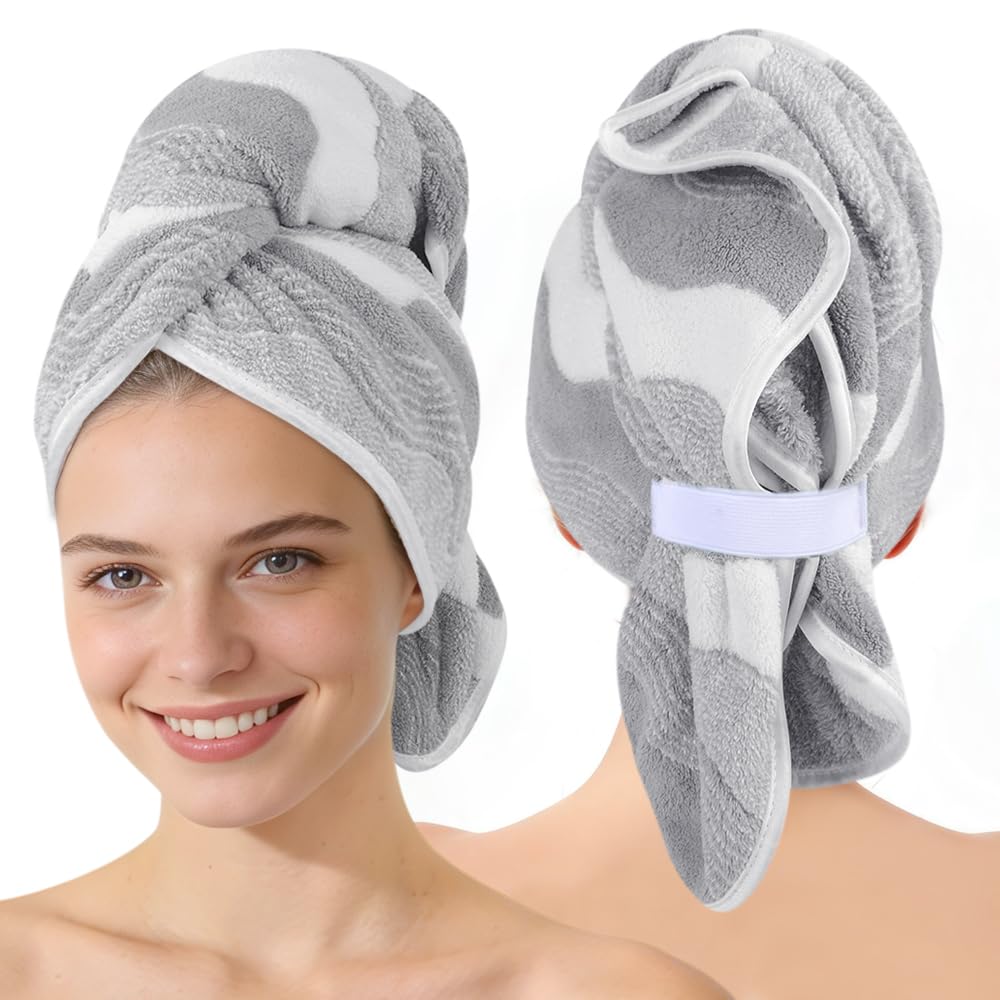 SUNLAND Microfiber Hair Towel 40 X 20 inches 2Pack Grey