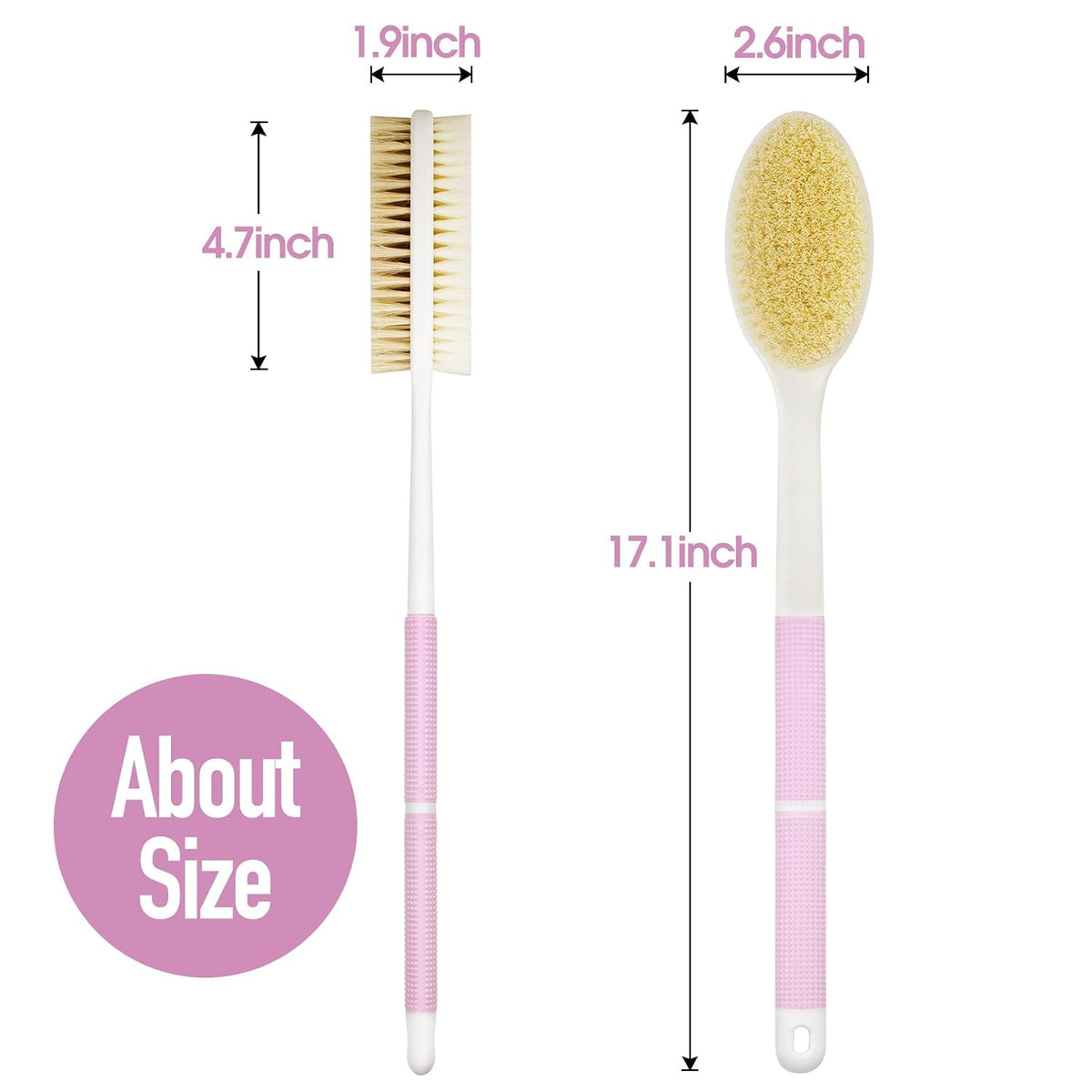 Backski Body Scrubber Anti Slip for Shower,Shower Brush Long Handle with Stiff and Soft Bristles,Body Wash Exfoliating Back Scrubber for Bath or Dry Brushing Body Brush(Pink)