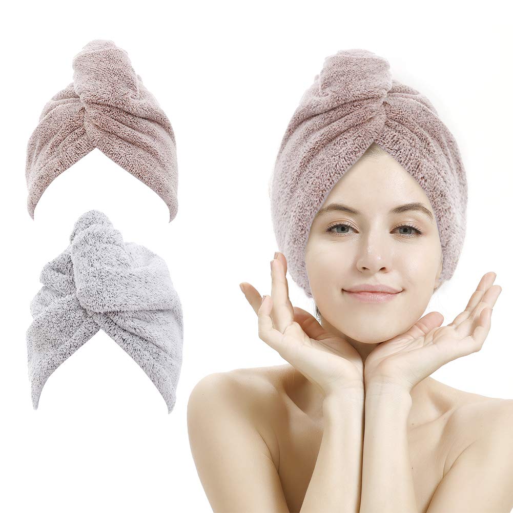 M-bestl Microfiber Hair Towel Wrap to Dry Short Hair Quickly (Pink&Gray)
