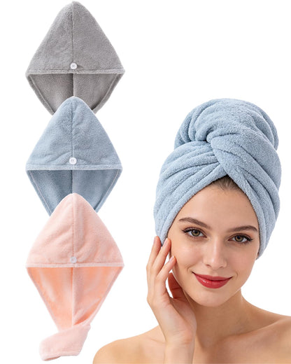 Lumimi Bath Pre Dry Hair Towel with Button, Red Grey, 2 Pack