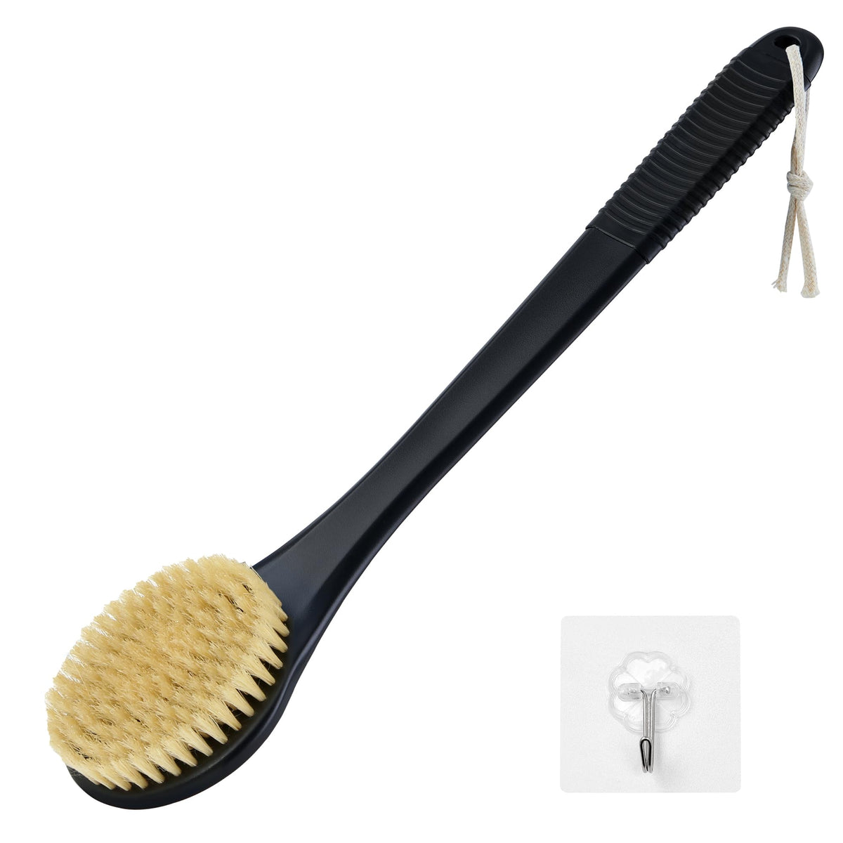 Back Scrubber for Shower, Shower Body Brush for Cleaning with Long Handle for Showering, 17 Inch Back Washer Exfoliator for Shower Men Women with Non-Slip Handle, Adhesive Hook (Navy Blue)