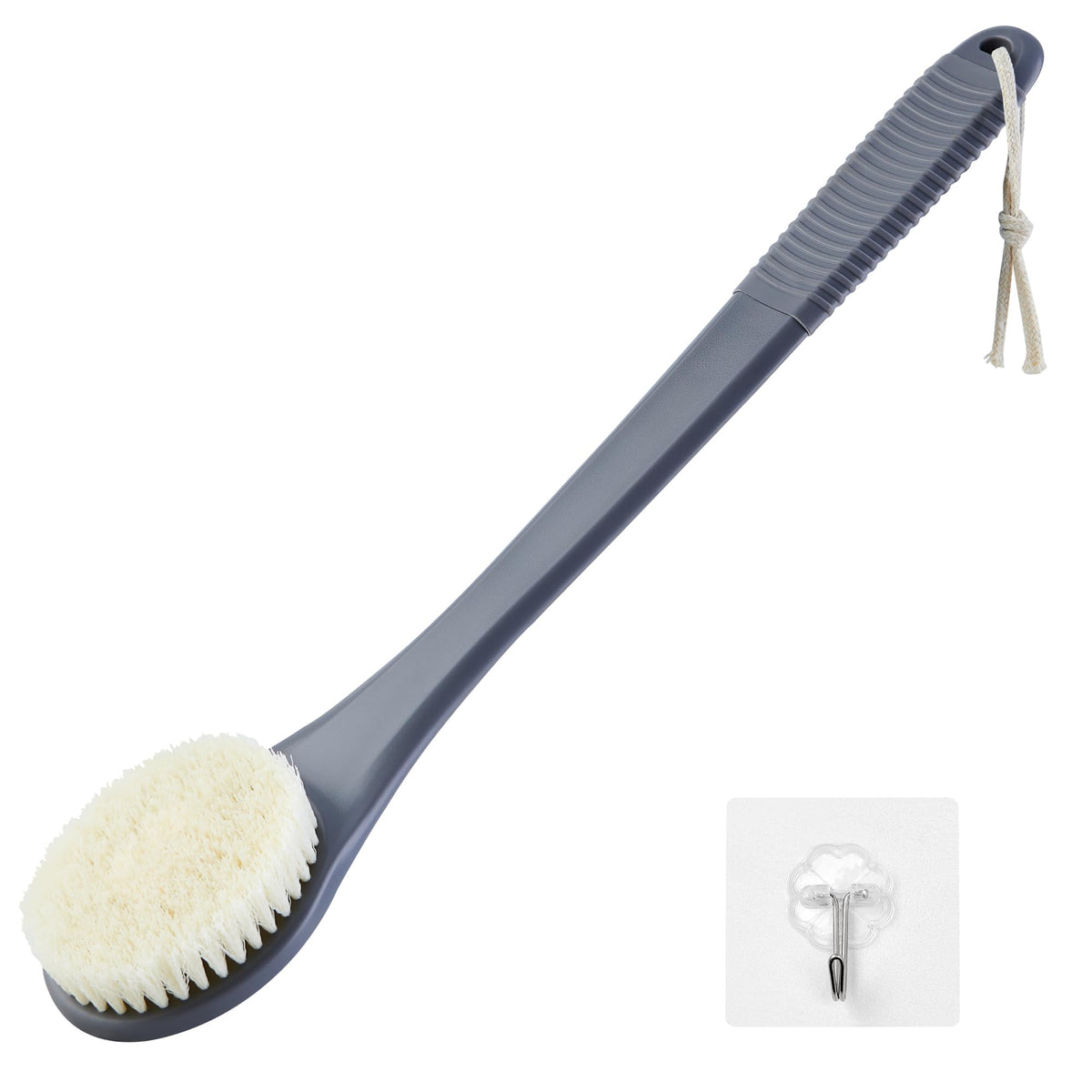 Back Scrubber for Shower, Shower Body Brush for Cleaning with Long Handle for Showering, 17 Inch Back Washer Exfoliator for Shower Men Women with Non-Slip Handle, Adhesive Hook (Navy Blue)