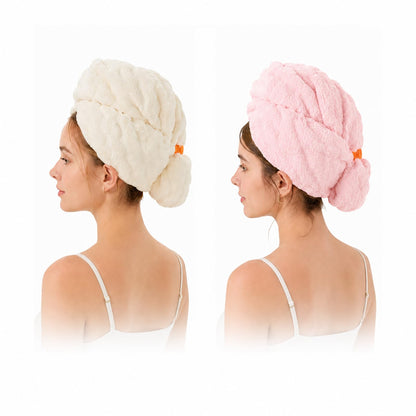 Microfiber Hair Drying Towel 2Pack, Large Size for Women, with Elastic Band