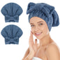 SUNLAND Large Microfiber Hair Drying Caps with Bow Knot 2 Pack Grey