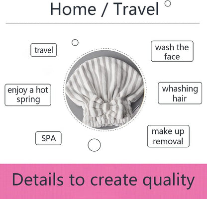 Microfiber Hair Towel Cap,Soft Absorbent Quick Drying Cap for Curly Thick Hair, Wrap Cap with Hair Brush for Women Girls (Pink&Gray White, 2)