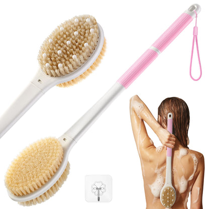 Back Scrubber Body Shower Brush: Anti Slip Long Handle Bath Brush with Stiff and Soft Bristles - Showering Exfoliator Wet or Dry Brushing for Women, Men, Elderly (Blue)