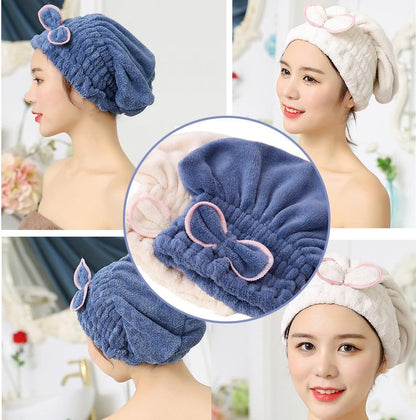 Jseng 2PC Microfiber Hair Drying Caps, Extreme Soft & Ultra Absorbent, Fast Drying Hair Turban Wrap Towels Shower Cap for Women