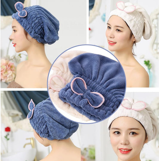 Jseng 2PC Microfiber Hair Drying Caps, Extreme Soft & Ultra Absorbent, Fast Drying Hair Turban Wrap Towels Shower Cap for Women