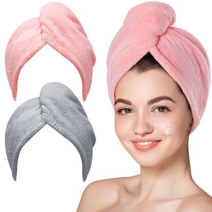 Hicober Microfiber Hair Towel Wrap for Women, Grey Blue Grey, 3-Pack