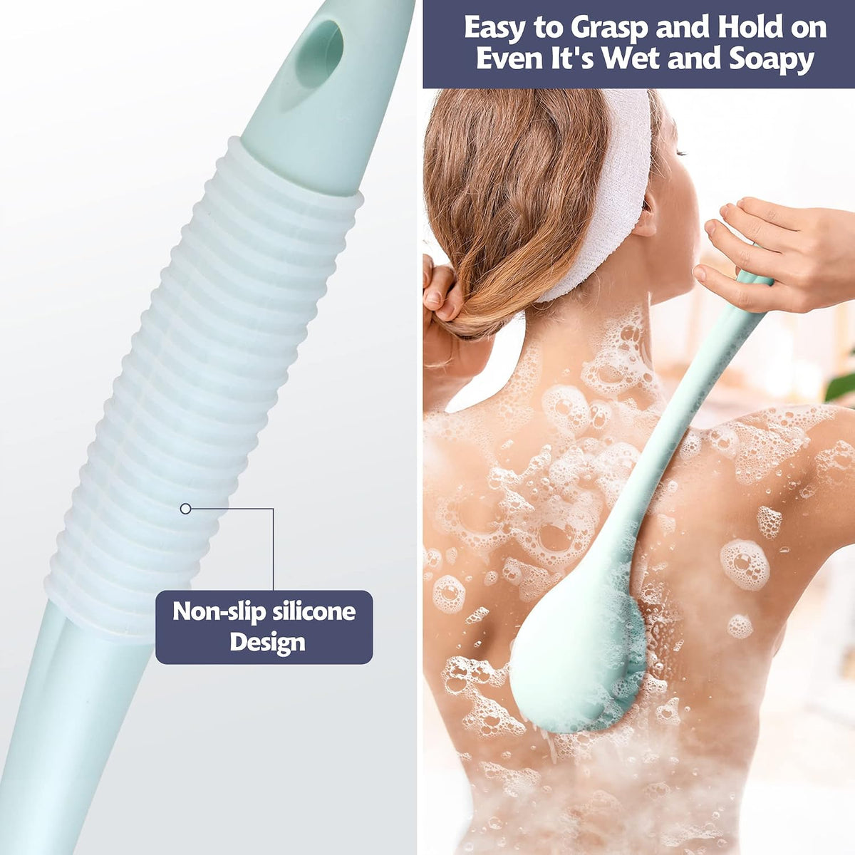 BEDELITE Back Scrubber for Shower, Long Handle 16.4 Inches, Blue, 1 Pack