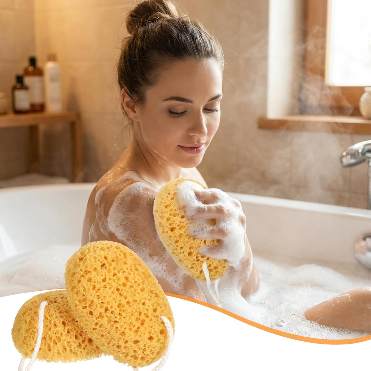 2Pcs Shower Sponge for Body, Bath Sponges Body Wash Scrubber Soft Exfoliating Sponge Face Scrubber Puff Reusable Face Washing Foam for Women Men Gentle & Deep Cleaning