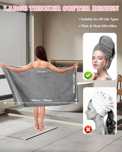 2-Pack Large Microfiber Hair Towel Wraps for Women, Fast Drying