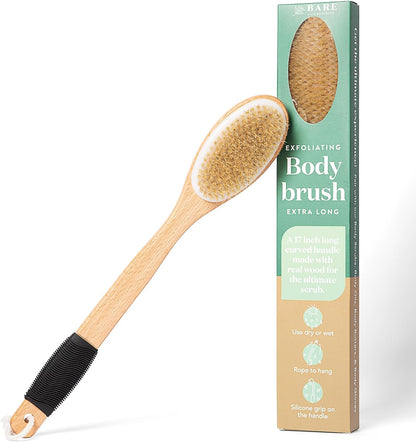 Bare Botanics 17" Extra Long Dry Body Brush - Medium Firmness Back Scrubber