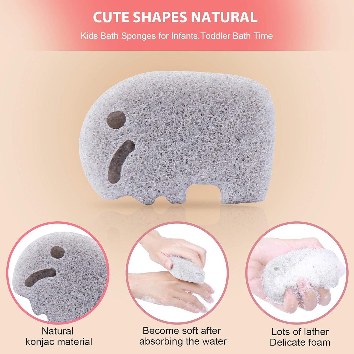 5 Pcs Konjac Baby Sponge for Bathing, Kids Bath Sponges for Infants, Toddler Bath Time, Cute Shapes and Safe Plant-Based Konjac Baby Bath Accessories, 5pcs