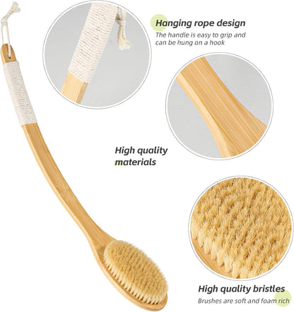 22 Inches Bath Body Shower Brush with Super Long Curved Bamboo Handle