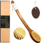 ICANdOIT-17.71Inch Natural Boar Bristles Anti-Slip Long Handle Bath Brush,Bent Handle Shower Scrubber for Exfoliating,Shower Back Brush,Exfoliation Set with Pumice Stone (1 Pack)