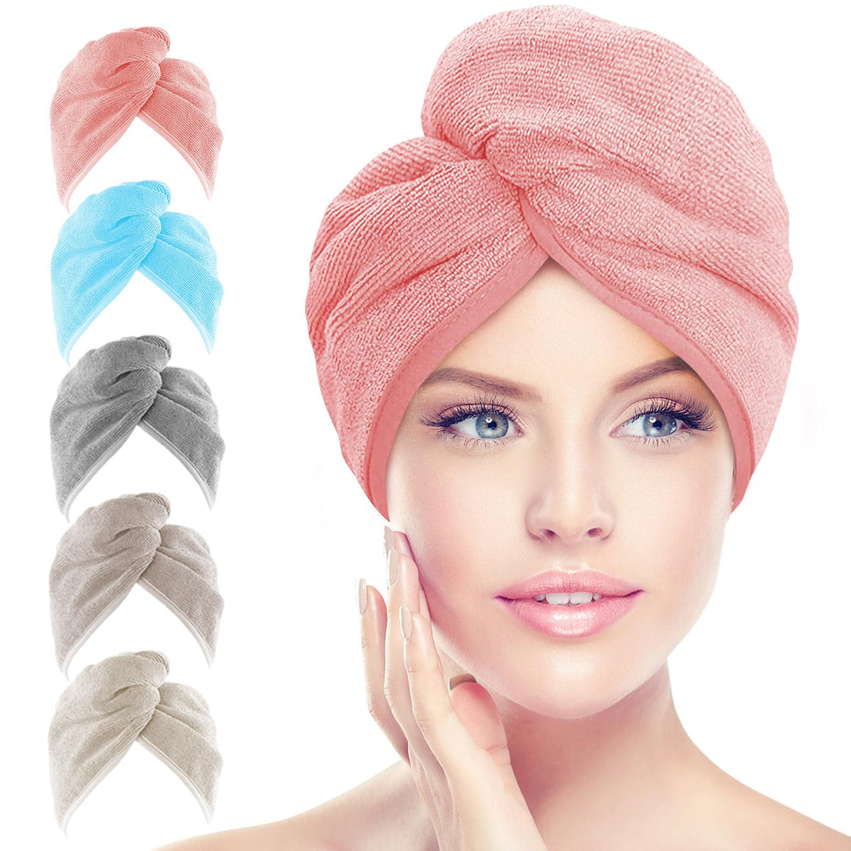 AIDEA Hair Towel Wrap, 5 Pack Absorbent Fast Drying Hair Towels 40"×20"