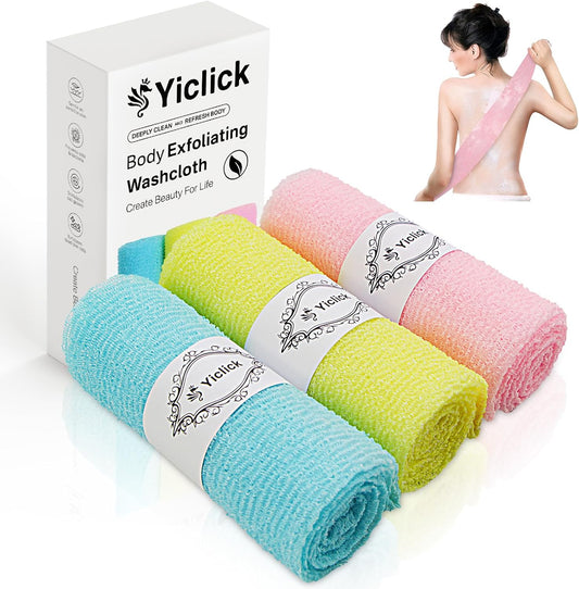Yiclick Exfoliating Washcloth Towel, Japanese Exfoliating Wash Cloth, Korean Body Scrubber Exfoliator, Back Scrubber Washer for Shower Bath, Body Scrub African Net Sponge Loofah Luffa (Colors)