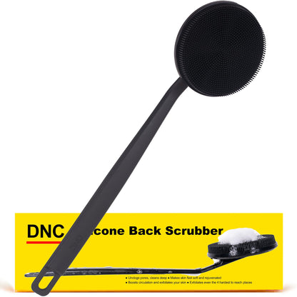 DNC Silicone Back Scrubber for Shower, Soft Bath Body Brush with Long Handle (Blue)