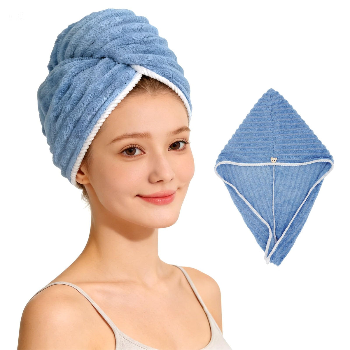 Microfiber Hair Towel Wrap for Women, Soft Lightweight Quick Dry Turban, Drying Hair Towels for Women, Hair Drying Towel with Button for Curly & Long Hair - Pink (Note: This model is ultra-slim.)