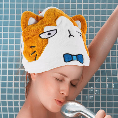 SHERCHPRY Cartoon Animal Hair Drying Cap Soft Fleece Hair Towel Hat for Wet Quick-Drying Wrap for Boys Girls Elastic Head Towel for Long Short Curly 10.62 X 8.26 X 0.78 in