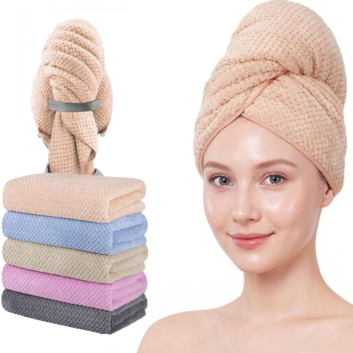 Microfiber Hair Towels, Waffle Hair Towel Set, Super Soft Highly Absorbent, Sturdy Quick Drying Turbans for Long, Thick, Curly Hair (2 Pack, 40" x 20")